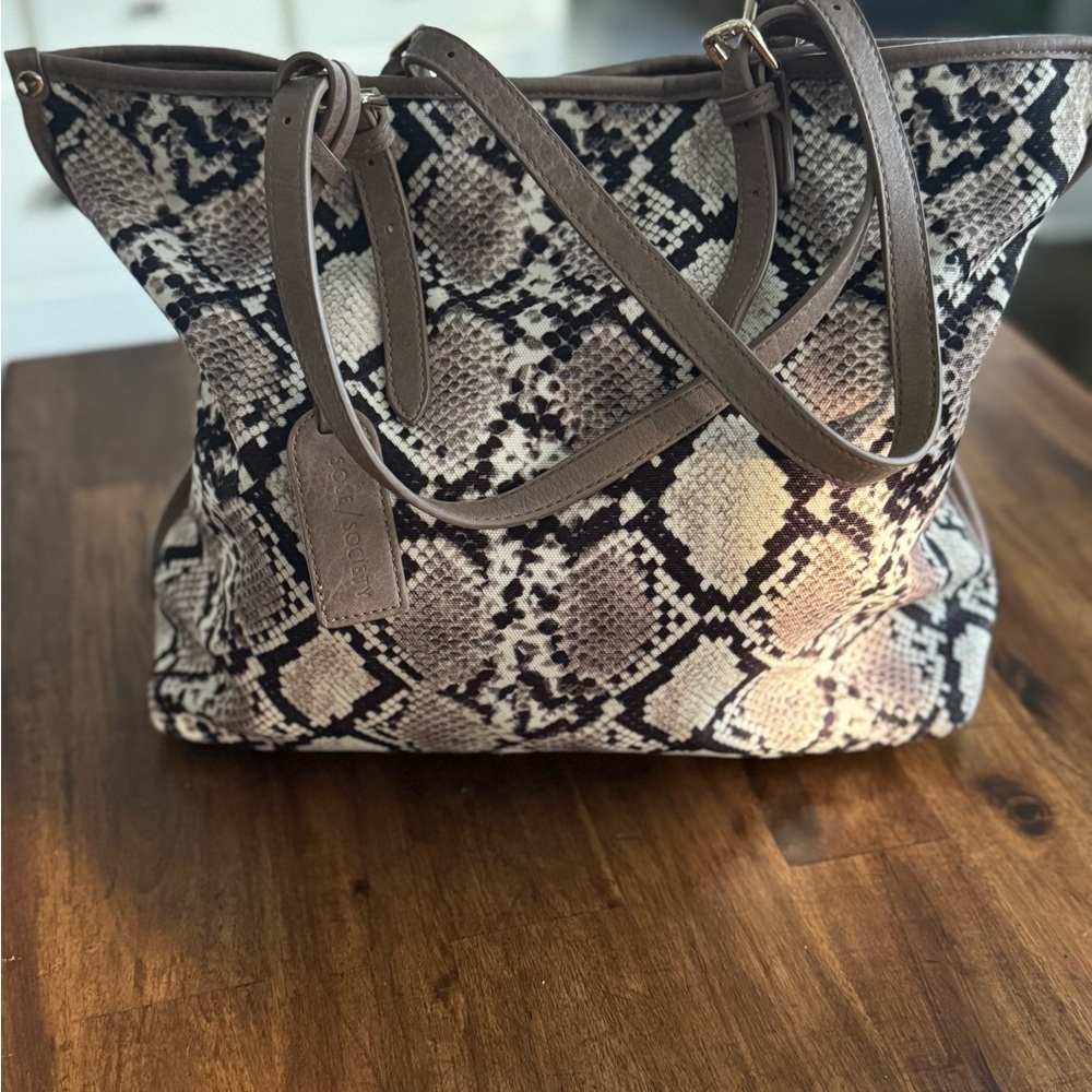 Sole Society Snake Print Satchel with Brown Straps